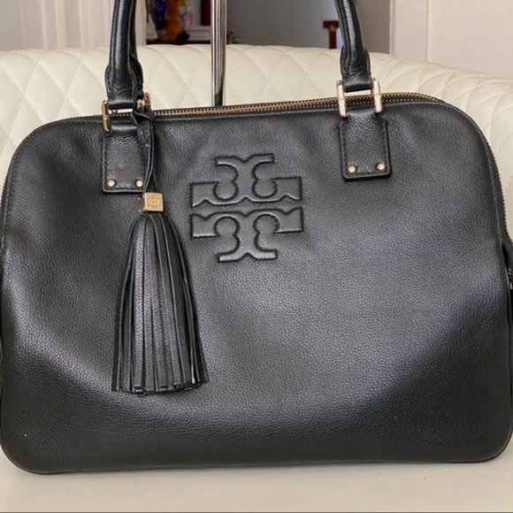 Tory Burch Thea Triple Zip Black Satchel Bag Purse Handbag - Picture 6 of 12
